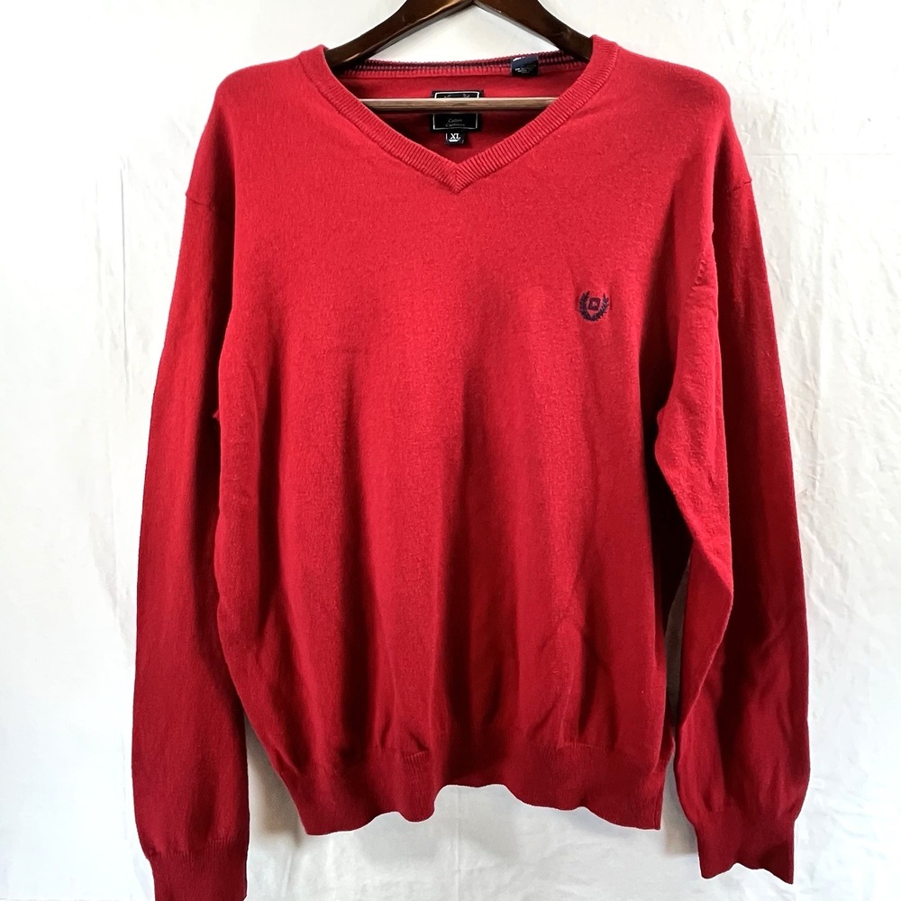 Chaps Mens Sweater V-Neck Cotton Cashmere Blend Red XL Classic Pullover NWOT